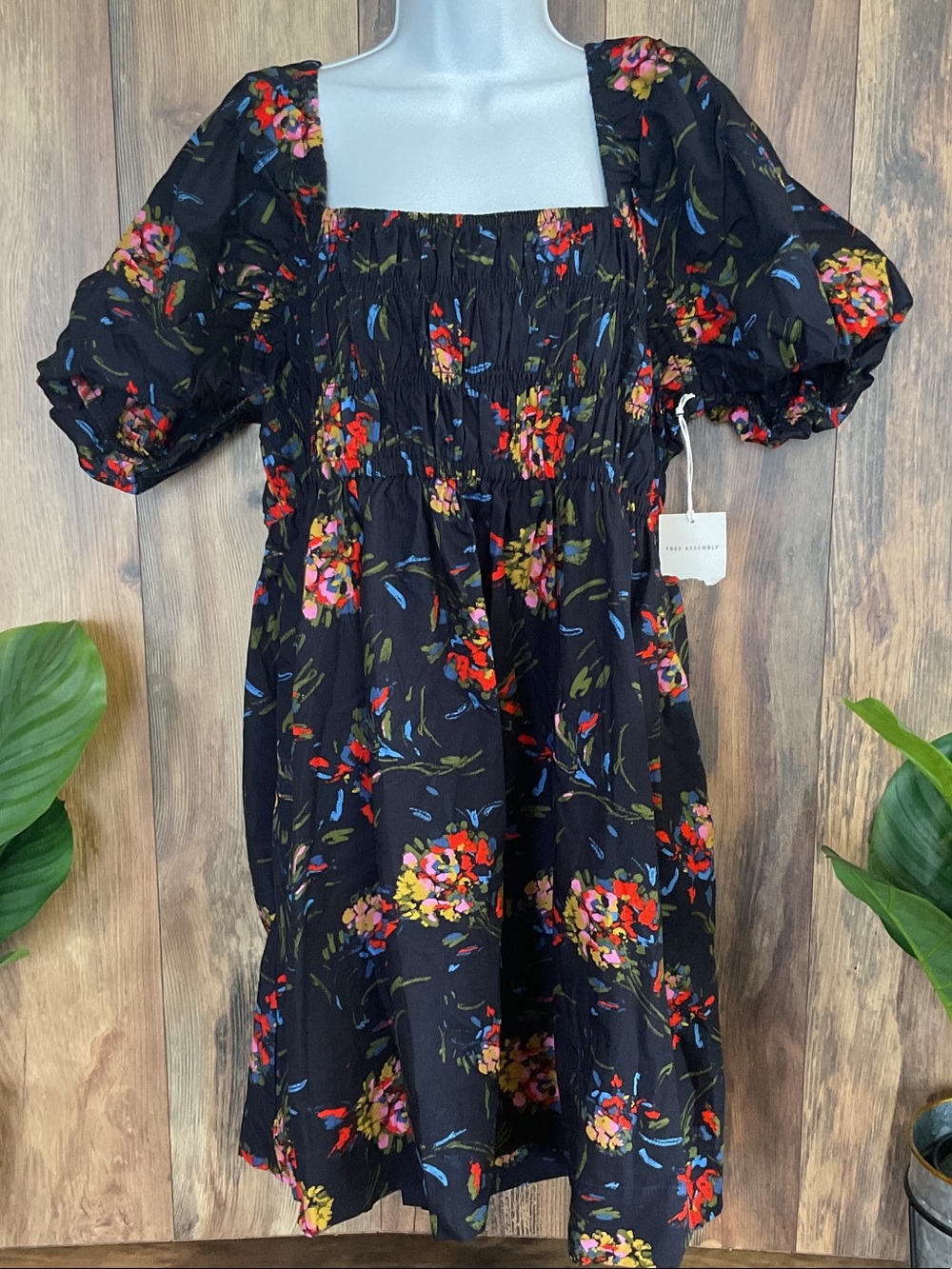 Free Assembly Navy Floral Puff-Sleeve Off the Shoulder Tunic XXL    C232